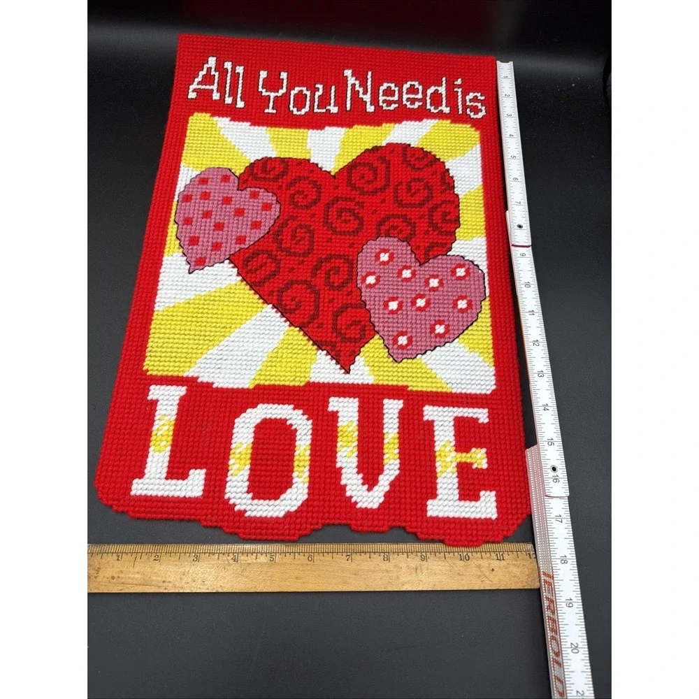 Plastic Canvas February Wall Decor Completed Red Valentine's Love 12 X 18